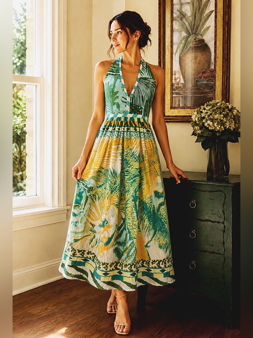 Emporio Sirenuse 🌴 Positano Sophie Wild Life Printed Cotton Maxi Dress Size Sm
